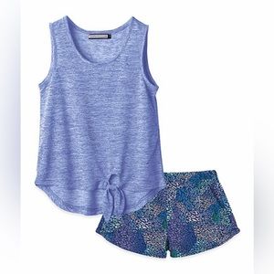 Girls Blue Knot-front Tank Top & Leopard Print Shorts